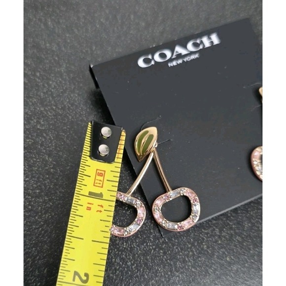 New Coach Rhinestone Pink Cherry Drop Gold Earrings Pinup Core - Picture 5 of 5